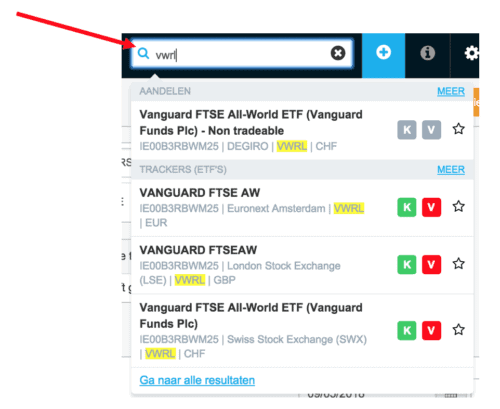 DEGIRO uitleg: VWRL zoeken via zoekfunctie